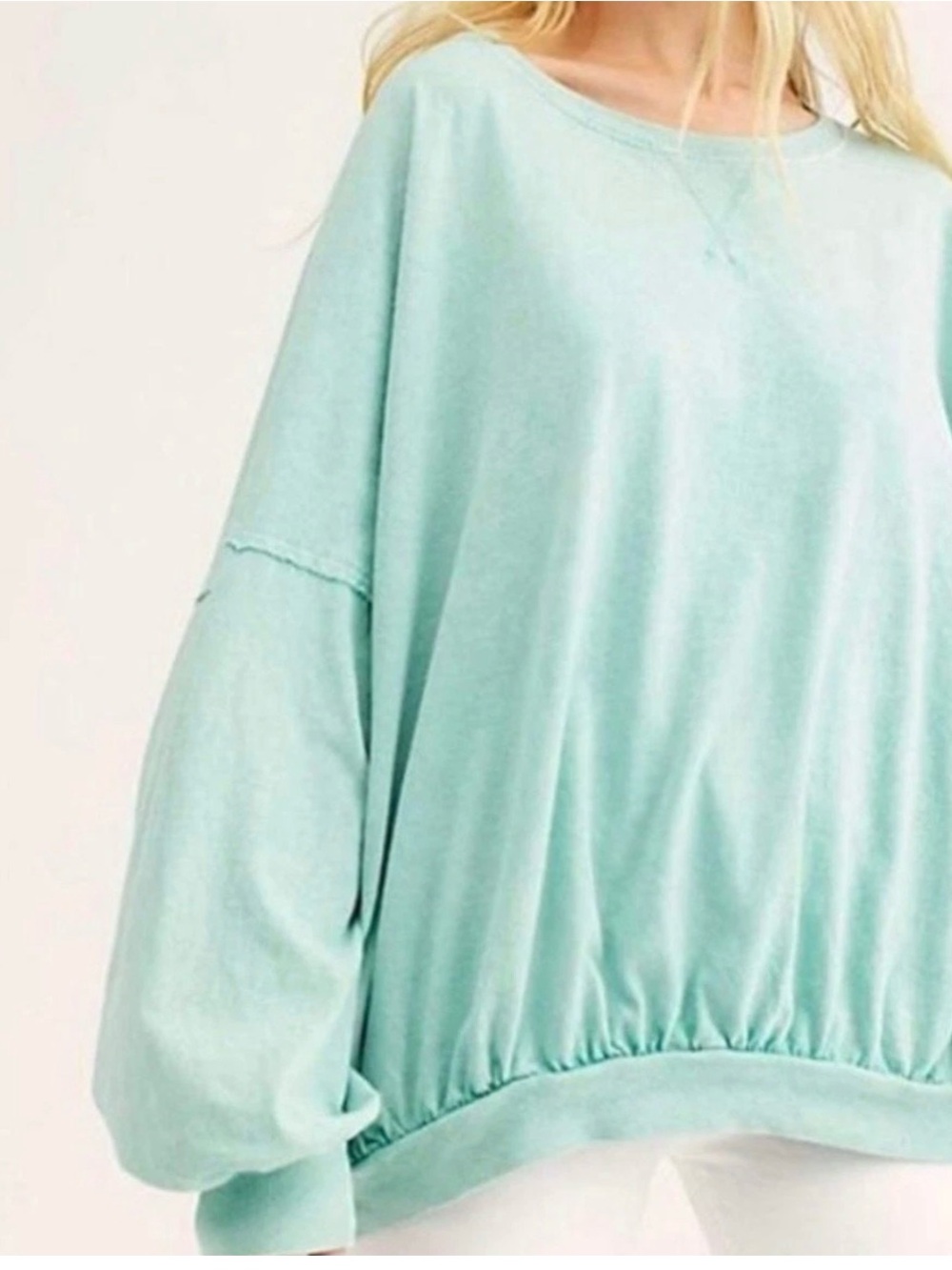 We The Free 213 Cotton Vintage Wash Top Mint Green Oversized Pullover